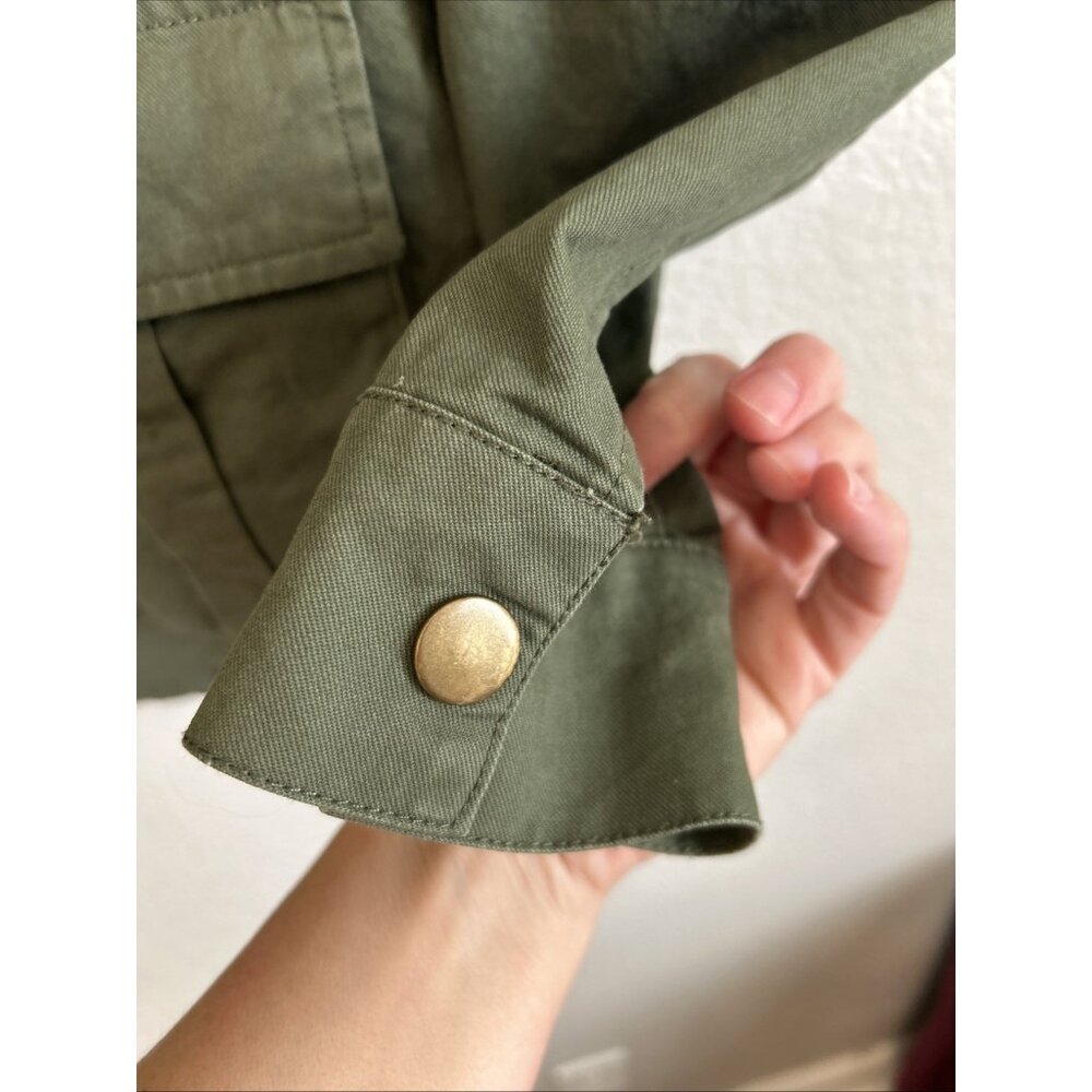 Market & Spruce 100%‎ Cotton Military Green Jacket Removable Hood Cargo Size M - Picture 4 of 7